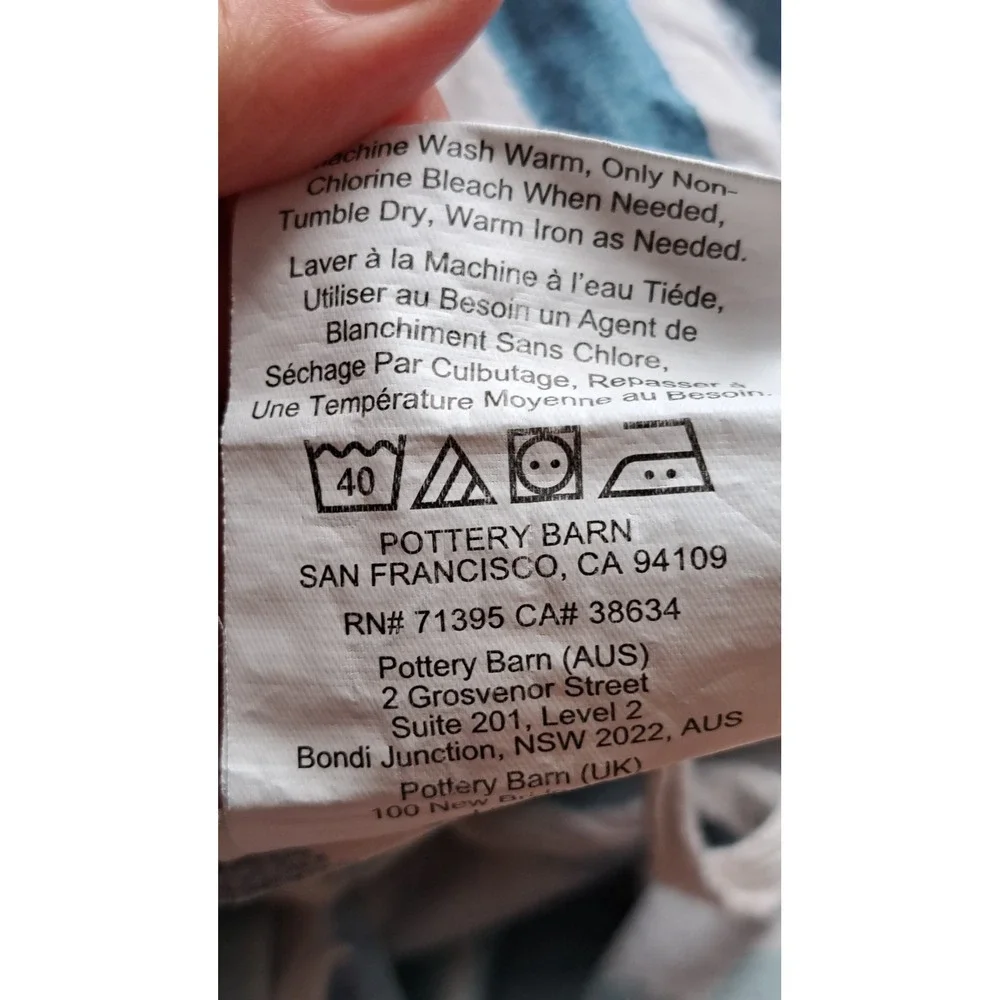 Pottery Barn Full Queen Duvet Cover Blue Medallion Pattern 100% Cotton Buttons
